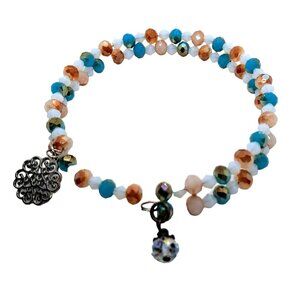 Handmade peach blue white memory wire bracelet